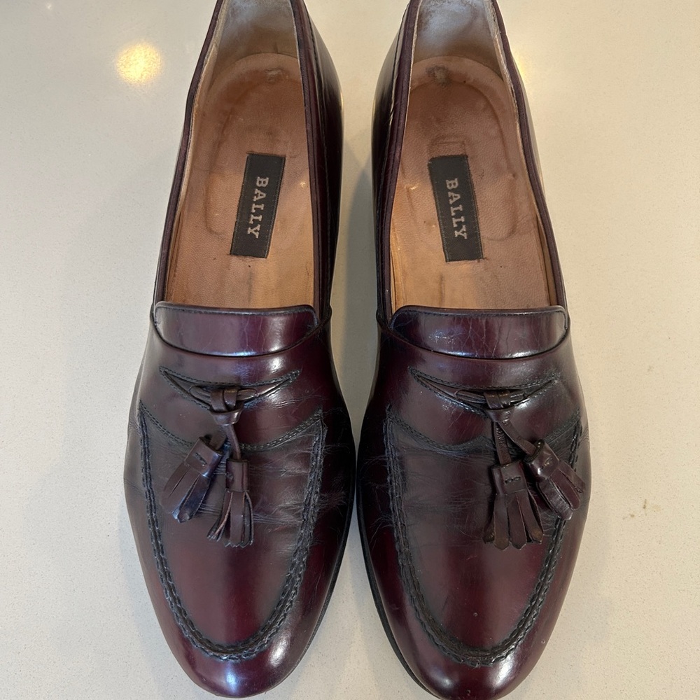Bally Men's Burgundy Leather Tassel Loafers